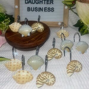 Seashell Shower Curtain Hooks – Beige & Cream Nautical Set